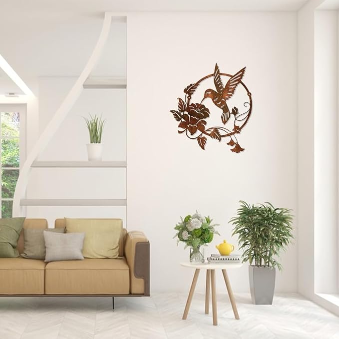 Velicber 12 Inches Metal Bird Wall Art Decor Birds Wall Art Hummingbird Wall Decor for Indoor Living Room Outdoor Wall Garden Fence Patio Decor