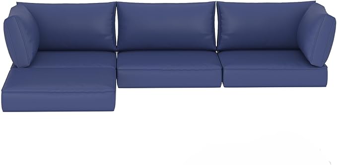 HOMREST Outdoor Sectional Cushions Set of 9, Waterproof Patio Furniture Cushions for 4-Seat Rattan Wicker Sofa, Deep Seat Couch Cushions with Non-Slip Bottom & Machine Washable Covers, Navy Blue