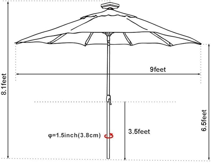 EliteShade USA 10-Year-Non-Fading Solar 9ft Market Umbrella with 80 LED Lights Patio Umbrellas Outdoor Table Umbrella with Ventilation,Forest Green