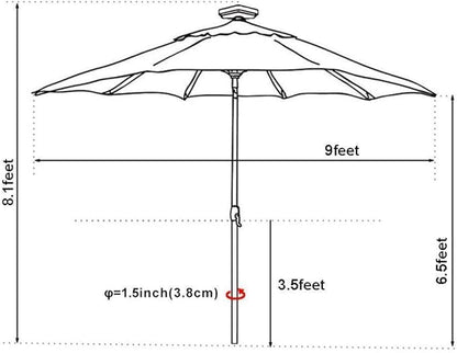 EliteShade USA 10-Year-Non-Fading Solar 9ft Market Umbrella with 80 LED Lights Patio Umbrellas Outdoor Table Umbrella with Ventilation, Black