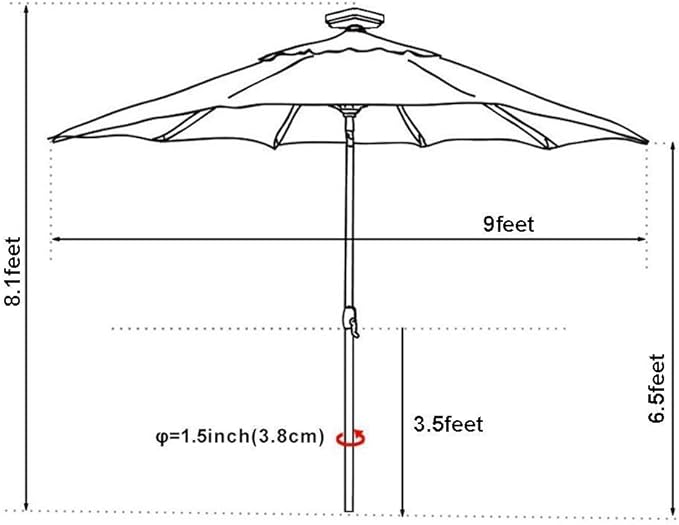 EliteShade USA 10-Year-Non-Fading Solar 9ft Market Umbrella with 80 LED Lights Patio Umbrellas Outdoor Table Umbrella with Ventilation, Heather Beige