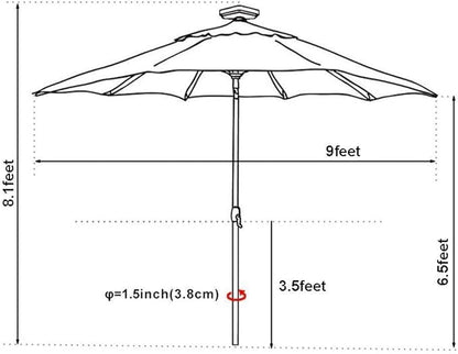 EliteShade USA 10-Year-Non-Fading Solar 9ft Market Umbrella with 80 LED Lights Patio Umbrellas Outdoor Table Umbrella with Ventilation, Heather Beige