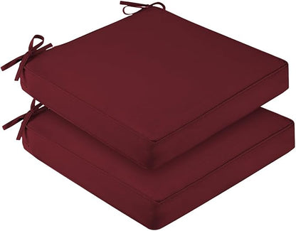 downluxe Waterproof Outdoor Chair Cushions for Patio Furniture, 22" x 22" x 3" Patio Chair Cushion with Adjustable Ties & Portable Handle, Square Outdoor Cushion with Removable Cover, Burgundy, 2 Pack