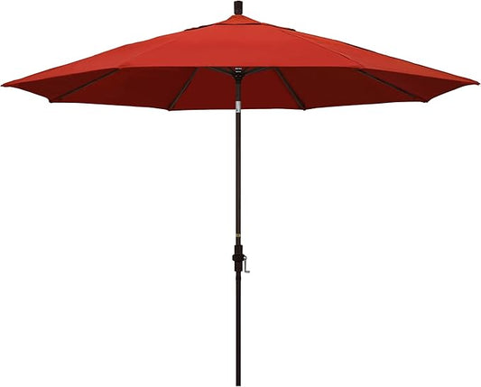 California Umbrella 11Ft Premium Patio Umbrella, Hand-Crank, Tilt-Collar, Bronze Frame, Solution Dyed Sunset Fabric