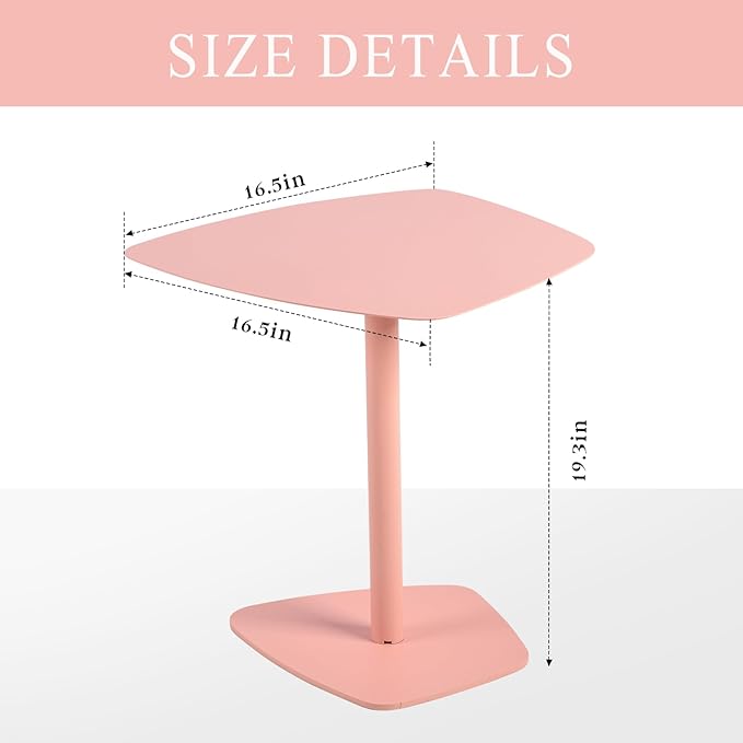 C Table End Table,Tray Metal Sofa Side Table, Accent Coffee Table, Waterproof and Anti-Rust Outdoor&Indoor Snack Table (Model B, Pink)