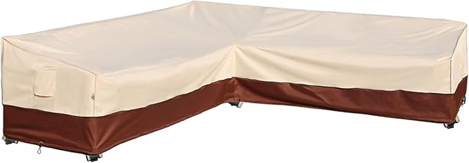 Outdoor Sectional Cover Patio Furniture Sofa Covers Waterproof Rip-Stop Anti-UV 600D Heavy Duty Outdoor Couch Cover with 3 Air Vents (V-Shaped-105''X105'')