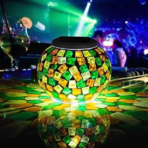 Waterproof Color Changing Table Lamp, Solar Powered Mosaic Glass Ball LED Garden Lawn Night Light Lamps, Party Lights for Home,Yard, Indoor,Outdoor Decoration Lights (Orange+Yellow+Green)