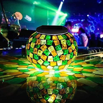 Waterproof Color Changing Table Lamp, Solar Powered Mosaic Glass Ball LED Garden Lawn Night Light Lamps, Party Lights for Home,Yard, Indoor,Outdoor Decoration Lights (Orange+Yellow+Green)