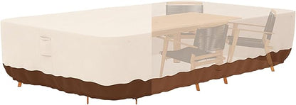 Tuyeho Patio Furniture Set Cover 124 x 84 x 28 inch, Heavy Duty Oxford Fabric Outdoor Dining Set Cover, Waterproof & Weather Resistant, for Your Outdoor Rectangular Table and Chairs (Beige & Brown)