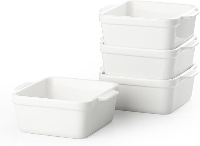 16 oz Small Baking Dish Set of 4, Individual Casserole Dishes for Oven, Ceramic Square Ramekins for Meal Prep, Lasagna, Desserts, Freezer Safe