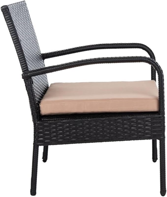 SAFAVIEH Outdoor Collection Moore Black Rattan/Beige Cushion 3-Piece Patio Lounge Bistro Set with Table (PAT9009A)