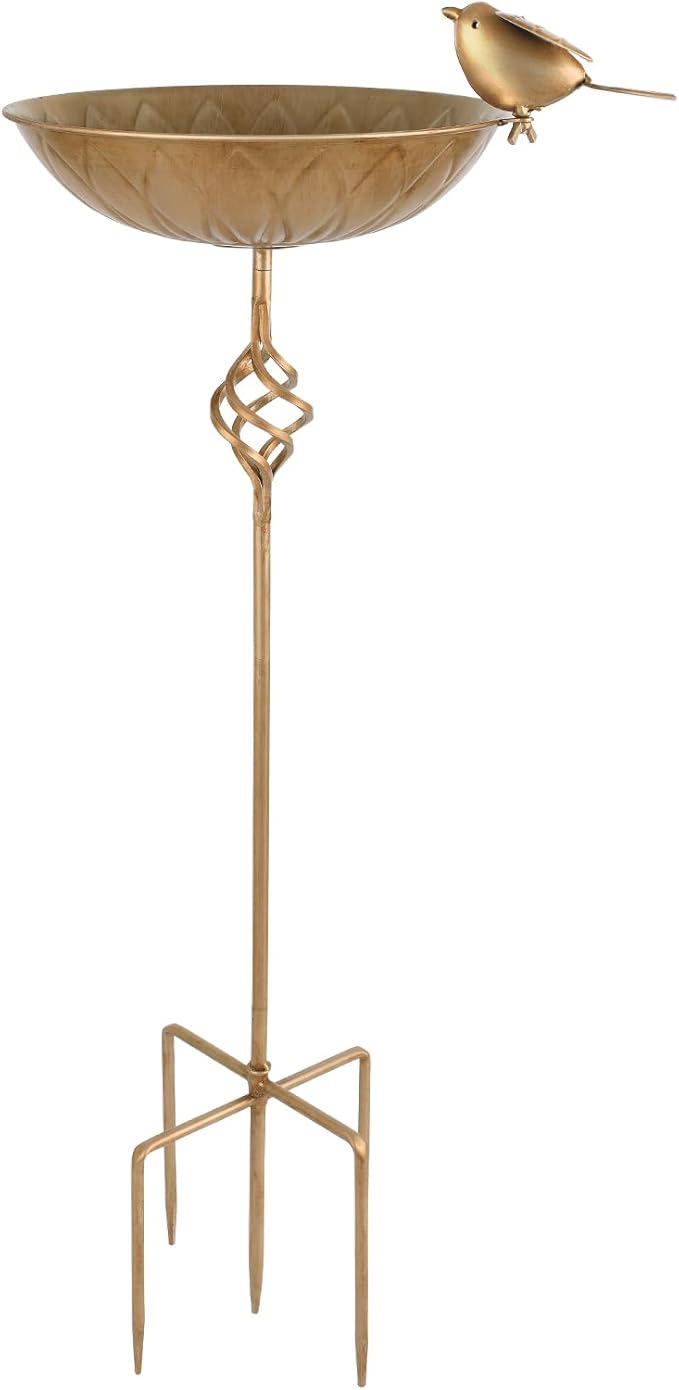 Bird Bath for Outside,Metal Birds Bath Bowl for Outdoors,27.6" H Bird Feeder & Water Feeders with 5 Prongs Base Stake,Vintage Free Standing Garden Patio Lawn Yard Decor
