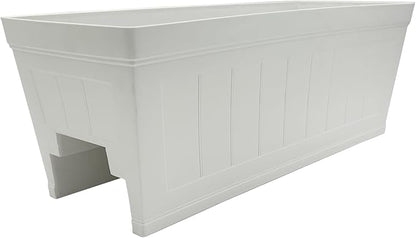 Classic Home and Garden Plastic Falmouth Deck Rail Window Box Planter with Drainage Holes, Starlight White Beadboard, 24 inches