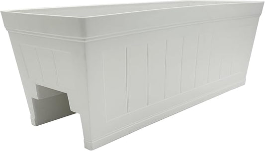 Classic Home and Garden Plastic Falmouth Deck Rail Window Box Planter with Drainage Holes, Starlight White Beadboard, 24 inches
