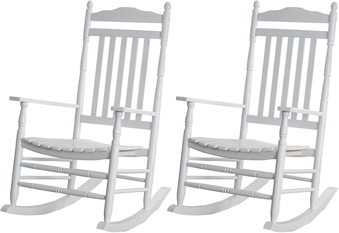 Rocking Chair Porch Rocker Set of 2 Outdoor Furniture Wooden Adult Rockers for Bistro Balcony Camping Lawn Garden Backyard Outside, White
