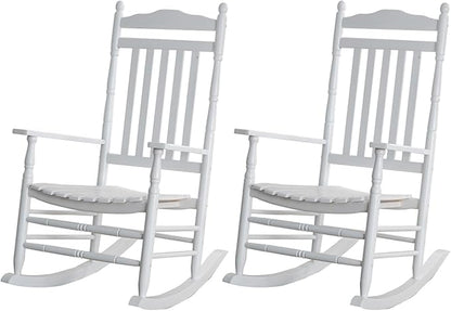 Rocking Chair Porch Rocker Set of 2 Outdoor Furniture Wooden Adult Rockers for Bistro Balcony Camping Lawn Garden Backyard Outside, White