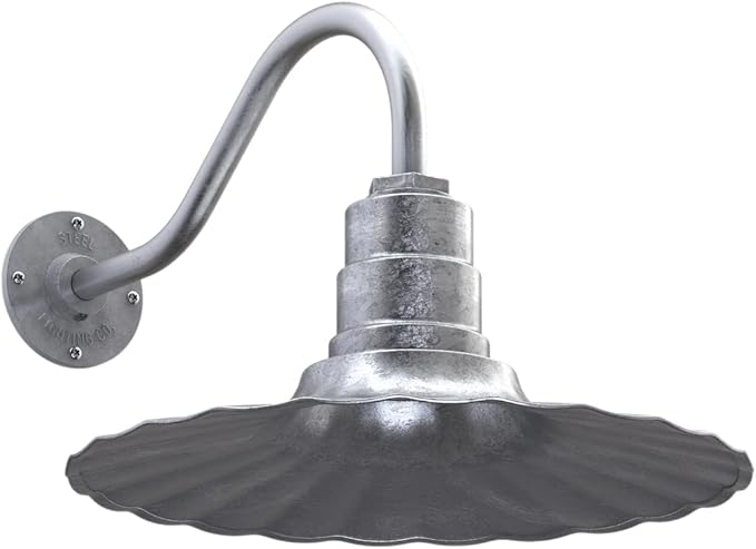 Steel Lighting Co. Highland Park Barn Light | Outdoor Wall Mounted | 16 inch Radial Wave | 16 inch Gooseneck | Vintage Style Made in America | Galvanized Exterior/Galvanized Interior