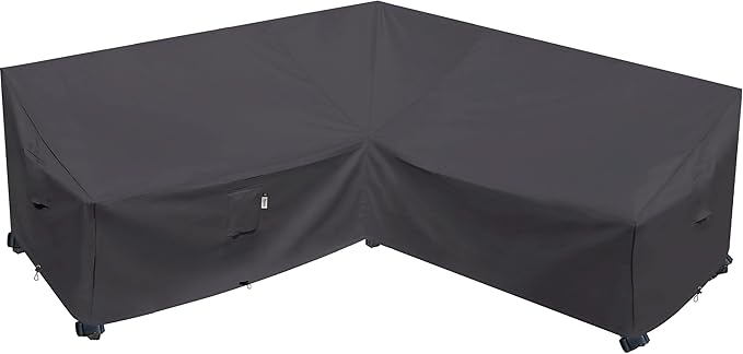 Heavy Duty Outdoor Sectional Sofa Cover, Waterproof 600D Patio Sectional Couch Cover, Lawn Patio Furniture Protector(Storm Grey, V-Shaped-90 x 90")