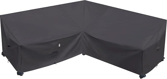 Heavy Duty Outdoor Sectional Sofa Cover, Waterproof 600D Patio Sectional Couch Cover, Lawn Patio Furniture Protector(Storm Grey, V-Shaped-90 x 90")