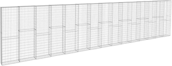 Galvanized Steel Gabion Wall with Cover, Gabion Mesh Wire Wall Panel Galvanized Steel Garden Stone Wire Basket Fencing Patio Decorative Fence, 354.3"x19.7"x78.7",-138