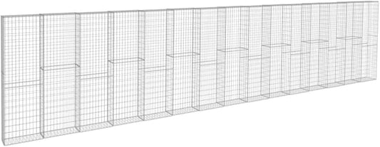 Galvanized Steel Gabion Wall with Cover, Gabion Mesh Wire Wall Panel Galvanized Steel Garden Stone Wire Basket Fencing Patio Decorative Fence, 354.3"x19.7"x78.7",-138