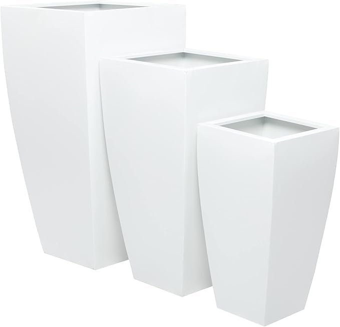 Deco 79 Metal Indoor Outdoor Planter Light Weight Large Planter Pot with Tapered Base and Fluted Design, Set of 3 Planters 30", 25", 20"H, White