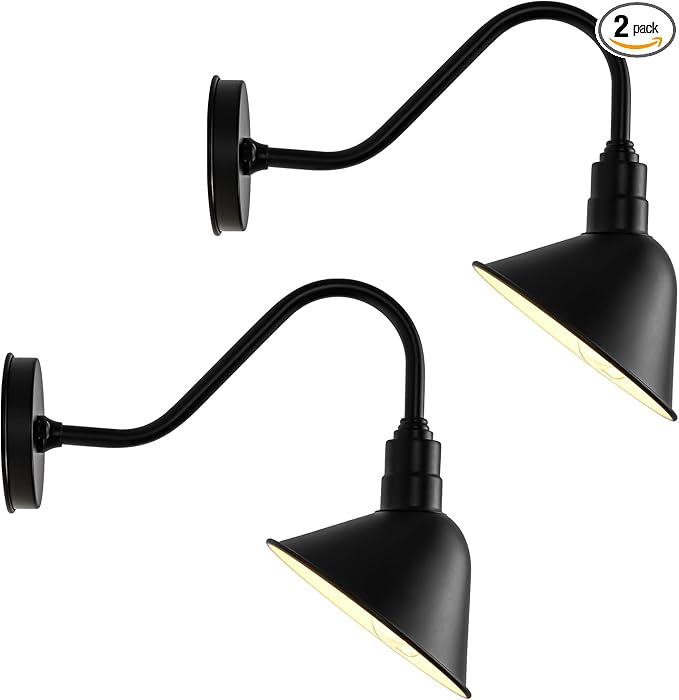 8" Barn Gooseneck Light Fixture with Extended Arm - Vintage Outdoor Sign Light for Dining Room, Shop Farmhouse Gooseneck Light - 2 Pack