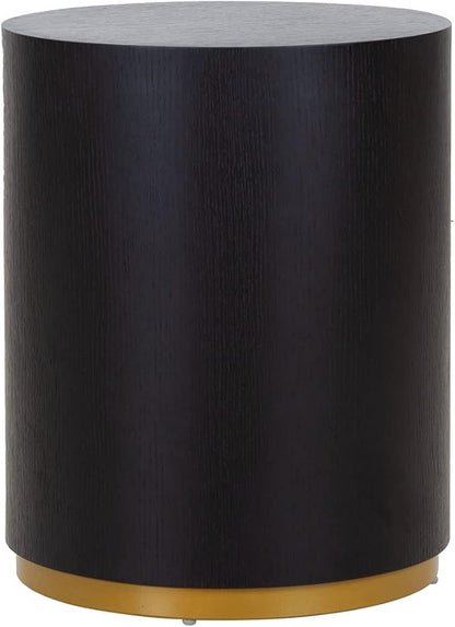 kevinplus Black Side Table End Table for Living Room, Bottom Gold Rim Design, Black & Gold (ø15.6'' x 19.5'')