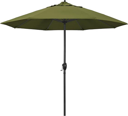 California Umbrella 9' Rd Aluminum Patio Umbrella, Crank Lift, Auto Tilt, Black Finish, 4yr Fade Warranty, Palm