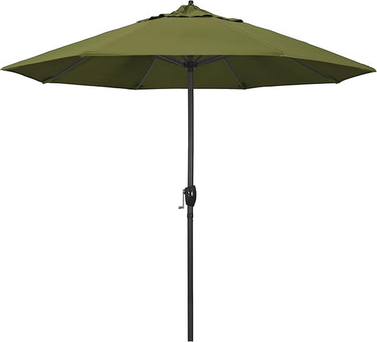 California Umbrella 9' Rd Aluminum Patio Umbrella, Crank Lift, Auto Tilt, Black Finish, 4yr Fade Warranty, Palm