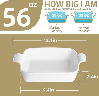 Sweejar Ceramic Baking Dish, 9 x 9 Cake Baking Pan for Brownie, Porcelain Square Bakeware with Double Handle for Casserole, Lasagna, Family Dinner (Red)