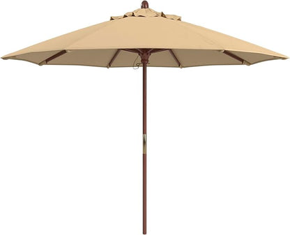 California Umbrella 9' Premium Commercial Hardwood Patio Umbrella, Manual Lift With Sunbrella Antique Beige Fabric