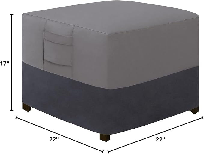 Easy-Going Outdoor Ottoman Cover, Waterproof Patio Ottoman Cover, Heavy Duty Outdoor Furniture Cover with Padded Handles (22"x22"x17", Gray/Dark Gray)