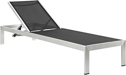 Modway Shore Aluminum Outdoor Patio Four Chaise Lounge Chairs with Cushions in Silver Turquoise