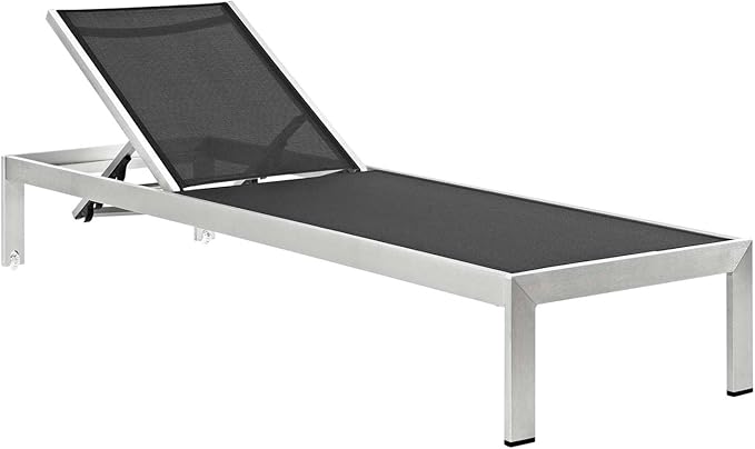 Modway Shore Aluminum Outdoor Patio Two Poolside Chaise Lounge Chairs with Cushions and Side End Table in Silver Turquoise