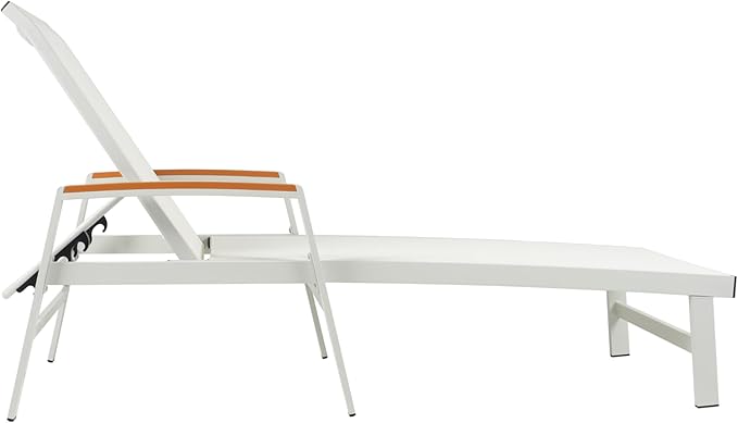 Christopher Knight Home Patio Aluminum Chaise Lounge, Adjustable Mesh Chaise Lounge, 5 Position Back Recliner, Lounge Chair with Armrest, Ourdoor Deep Seating Lounge for Poolside Backyard, White