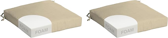 Arden Foam Outdoor Seat Cushions (2-Pack), 19 x 19, Premium High-Density Foam, Never Flattens, Weather-Proof for Outdoor Chairs Tan Leala
