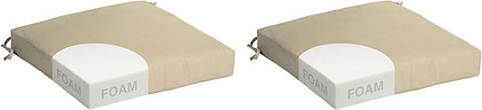 Arden Foam Outdoor Seat Cushions (2-Pack), 19 x 19, Premium High-Density Foam, Never Flattens, Weather-Proof for Outdoor Chairs Tan Leala