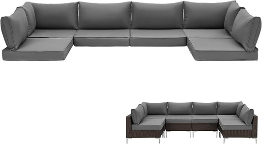 HOMREST 4" Thick Outdoor Replacement Cushions, Water-Resistant Patio Seat Cushions 25x25, Non-Slip 14-Piece Set for 6-Seat Rattan Wicker Sectional Sofa,Gray