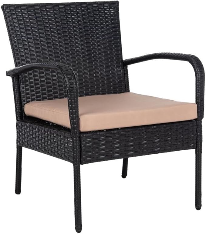 SAFAVIEH Outdoor Collection Moore Black Rattan/Beige Cushion 3-Piece Patio Lounge Bistro Set with Table (PAT9009A)