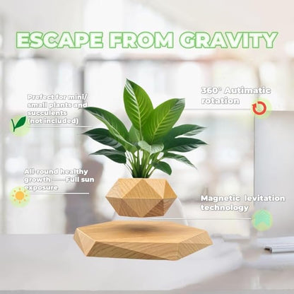 Levitating Plant Pot, Floating Plant Pot Small Floating Flower Pot, 360° Rotating Floating Pots for Plants, Floating Planter for Levitating Decor, Levitating Display Home Office Desk Decor (Yellow)