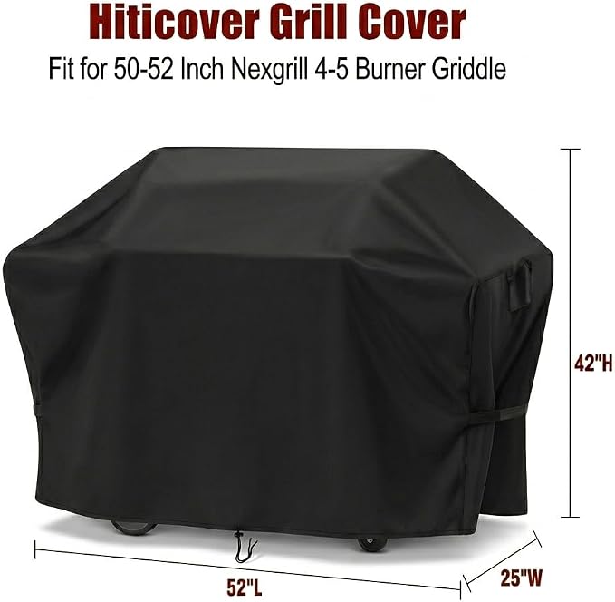 Outdoor Grill Cover for 50-52 Inch Nexgrill 4-5 Burner Griddle, Waterproof Outdoor BBQ Griddle Cover, 52" W x 25" D x 42" H