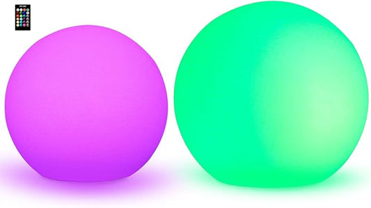Mr.Go 16-inch LED Ball Light and 20-inch LED Ball Light Bundle, Remote Control, 16 RGB Colors 4 Modes, Dimmable, Rechargeable, Waterproof, Great as Night Light Mood Lamp Ambient Lighting Decorations