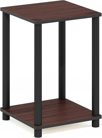 Furinno TURN-N-TUBE Side Table, 2-Tier Modern Square End Table with Open Shelf, Toolless Night Stand, Bedside Table, for Living Room, Bedroom, Dark Cherry