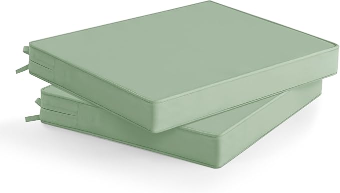 Outdoor Chair Cushions Set of 2: Waterproof & Fade Resistant Seat Cushion for Patio Furniture - 19 x 19 x 2 Inch Chair Pads with Ties and Hidden Zipper - Patio Chair Cushion Replacement, Sage Green