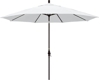 California Umbrella 11Ft Premium Patio Umbrella, Hand-Crank, Tilt-Collar, Bronze Frame, Solution Dyed White Fabric