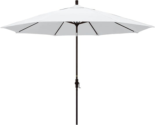 California Umbrella 11Ft Premium Patio Umbrella, Hand-Crank, Tilt-Collar, Bronze Frame, Solution Dyed White Fabric