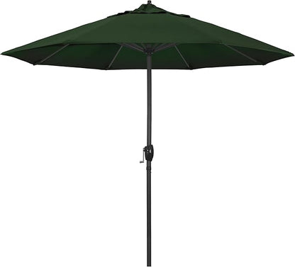 California Umbrella 9' Rd Aluminum Patio Umbrella, Crank Lift, Auto Tilt, Black Finish, 4yr Fade Warranty, Hunter Green