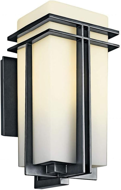 Kichler Tremillo 17.25" Outdoor Wall Lightin Black, 1-Light Exterior Wall Sconce Porch Light with Satin Etched Cased Opal Glass, (17.25" H x 8.5" W), 49202BK