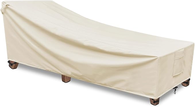 Lounge Chair Covers Outdoor Waterproof - 1Pack, 600D Weather-Resistant Polyester UV-Resistant and Tear-Resistant Fabric, Patio Chaise Lounge Covers 80" L x 30" W x 27" H, Beige